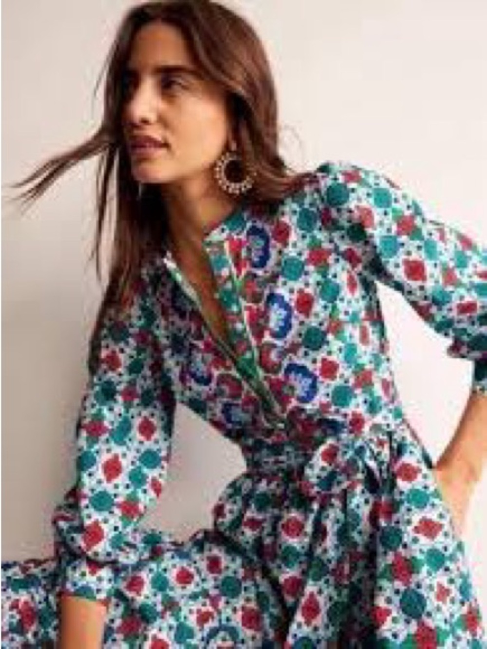 BODEN Alba Long Sleeve Tiered Cotton Maxi Dress Floral 6 6P Petite Belt Tie